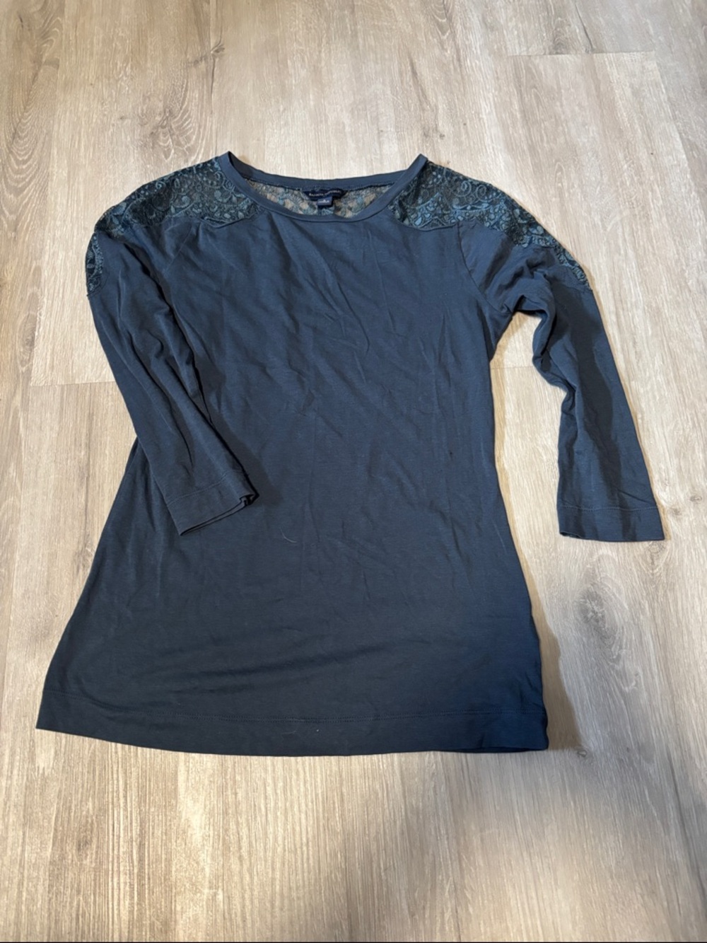 Banana Republic‎ Dark Green Lace-Shoulder Long Sleeve Top